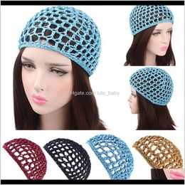 2021 Womens Mesh Hair Net Crochet Cap Solid Color Snood Sleeping Night Cover Turban Hat Casual Beanie Chemo Hats Pltfc Wig Caps Nbsc2