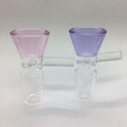Colourful Cool Smoking Pink Purple Handmade 14MM 18MM Male Interface Joint Thick Glass Herb Tobacco Oil Rigs Waterpipe Hookah Bong Funnel Bowl DHL Free