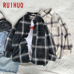 RUIHUO Spring Striped Long Sleeve Shirt Men Slim Fit Cotton Casual Shirts Men Clothing Fashion Brand Plus Size M-3XL 210628