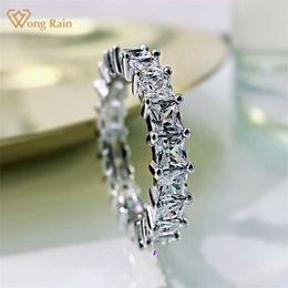 Wong Rain 925 Sterling Silver Princess Cut Created Gemstone Anniversary Personality Ring Band Fine Jewellery Wholesale 211217