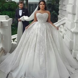 A Line Sweetheart Wedding Dress 2021 White Crystal Bridal Gowns Custom Made Beading vestido de novia