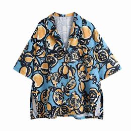 Summer Women Fashion Print Loose Casual Shirt Female Short Sleeve Side Slit Blouse Lady Tops Blusas S8801 210430