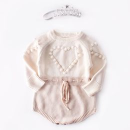 Baby Girl Long-sleeve Knitted Overalls Autumn Rompers Sweater Infant Princess Cotton Clothes Romper 210429