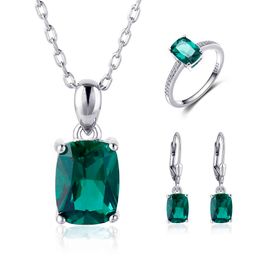 925 Sterling Silver Rectangular Dark Emerald and Light Blue Womens Wedding Jewelry Set Gift Party