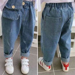 new spring item girl casual pocket jeans pant cool denim trousers 210317