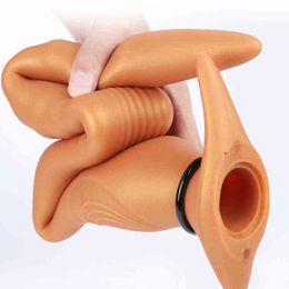 Nxy Anal Toys Long Huge Dildo Adult Sex Toys for Women Men Vagina Stuffed Tail Butt Plug Multifunction Strapon Inflatable Dildos 1208