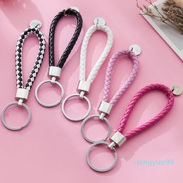 Hand-woven Leather Cord Cute Car Keychain Key Ring Male and Female Waist Pendant Key Chain Creative Gift