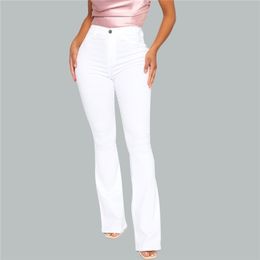 Cotton White High Waist Casual Flared Jean Spring Slim Slimming Denim Trousers Office Lady Pants 210809