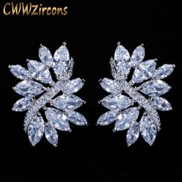 Fashion Silver Colour Big Cubic Zirconia Ice Flower Stud Earrings for Women Jewellery Gift CZ115 210714