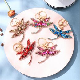 Pink Rhinestone Dragonfly Pendant Keychain Keyring Crystal Animal Charm Jewellery Gifts For Presents Bag Accessories