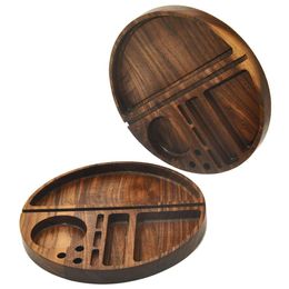 Round Shape Wooden Rolling Tray With Groove Diameter 218 MM Natural Wood Tobacco Roll Tray Cigarette Tobacco Rolling