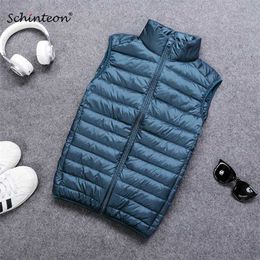 Schinteon 90% White Duck Down Men Vest Gielt Casual Waistcoat Spring Autumn Light Jacket Male 211216