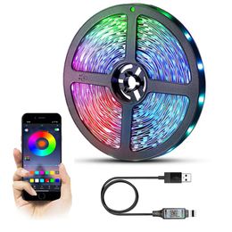 rgb strips for room UK - Strips LED Strip Lights RGB 2835 5V 5m Bluetooth Control For Halloween Party Christmas Room Computer TV Decoration