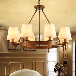 Chandeliers American Chandelier Modern Bronze Copper For Bedroom Kitchen Living Room Fabric Lampshade Ceiling Home Lighting