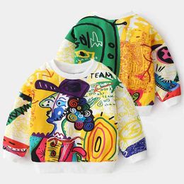 Spring Autumn Fashion Design 2 3 4 5 6 8 10 Years Children'S Clothing Full Print All-Match Sweatshirt For Kids Baby Boy 210701