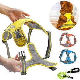 Dog Harness Reflective Vest Harnesses Adjustable Chest Strap Safety Pet Harness Lash Set For Small Big Dogs Training Belt 210325