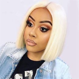 613 Blonde Bob Wig Straight Short Mongolian Remy 13x4 Transparent Lace Front Human Hair Wigs with Baby Hair 130%