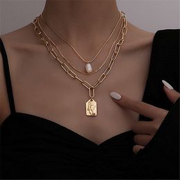 -Titan Gold Geo verkettete Aussage Halskette Frauen Schmuck Designer T Runway Kleid Seltene Ins in japanische koreanische Mode
