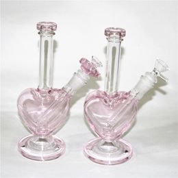 9inch Heart shape Glass Water Pipe hookah Bong Rasta pipes Ice bongs 14 mm joint dab oil rig Bubbler with love hearts bowls