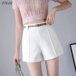 Spring Summer Women Wide Leg Solid Color Shorts Casual Female High Waist Loose Ins Lady with Belt 210430