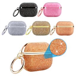 Bling Sparkly Rice Diamond Plating Wireless Headphone Accessories Shockproof Protective Case With Keychain Hook Retail Package For Apple AirPods 1 2 Pro 3 Airpods3