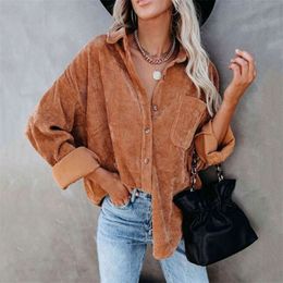 Autumn Corduroy Jacket Women Overshirt Shirt Jackets For Women Button Leopard Jacket Coat Women Female 210928