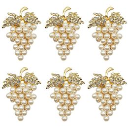 Napkin Rings Grapes Set Of 6, With Glittering Imitation Diamond And Pearls Inlay Alloy Ring Holder