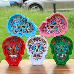 Colourful Smoking Portable Resin Skull Ghost Head Ashtray Innovative Design Herb Tobacco Cigarette Tips Container Holder High Quality Bracket DHL Free