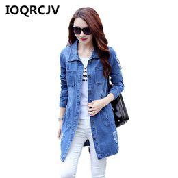 Women's Jackets 2022 Autumn Ladies Denim Women Hole Long Sleeve Casual Jacket Basic Jeans Coat Outerwear Plus Size 5XL R450