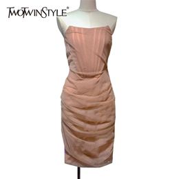 Sexy Solid Bodycon Dress For Women Slash Neck Sleeveless High Waist Ruched Slim Mini Dresses Female Summer 210520