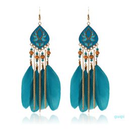 Ethnic style retro wood bead alloy fringe feather earrings Personalised pendant scenic spot selling antique Jewellery