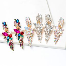 Korean Big Bright Rhinestone Dangle Drop Earrings High-Quality Fashion Luxury Crystal Jewellery Accessories For Women