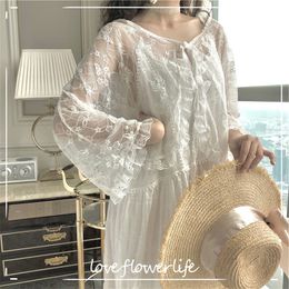 summer Lace cardigan shirts women casual outdoor thin coats sun-proof clothing loose plus size chiffon shirts V-neck 210521