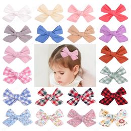 2pcs/set Flower Cotton Hair Bows With Clip For Baby Girls Plaid Hairclips Hairgrip Barrettes Headwear Hair Acesssories