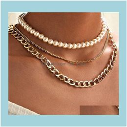 Chains & Pendants Jewelrychains Europe And America Fashion Multi-Layer Necklaces For Women Pearl Clavicle Chain Bohemian Gold Choker Trendy