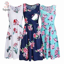 Maternity Sundress Summer Casual Midi Nursing Dress Breast Feeding Clothes Women's Breastfeeding Sleepwear Cotton 210922