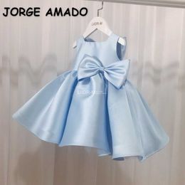 Summer Teenagers Girls Dress Sleeveless Solid Colour Bow Cute Style Party 1st Birthday Dresses for Weddings E121 210610