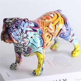 Painting Graffiti English Bulldog Resin Crafts Nordic Home Decoration Creative Wine Cabinet Office Decor Ornament 211108