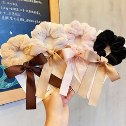 Women Elegant Ribbon Soft Plush Elastic Hair Bands Winter Sweet Scrunchie Hair Tie Rubber Bands Fashion Hair Accessories