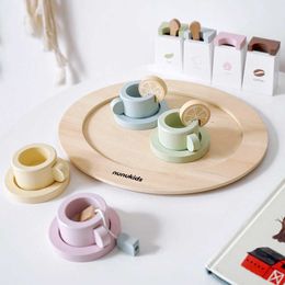 Kitchens Play Food Simulation Tea Set Teapot Children's Play House Kitchen Set Afternoon Tea Dessert Ice Cream Cake Wooden Early Education Toys 195m