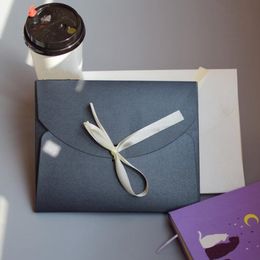 Large Beige Envelope Cardboard Gift bags For Silk Scarf Black Postcard Packaging Box With Ribbon 24cmx19cmx0.8cm