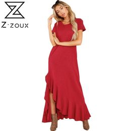 Women Dress Short Sleeve Solid Bohemia Sexy Long Loose Ruffles Maxi es Fashion Plus Size Summer Beach es 210513