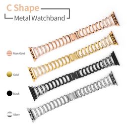 Diamond Studded Metal Strap For Apple Watch band 44mm 42mm 40mm 38mm Jewellery Bracelet C Type Wristband Iwatch Series 6 5 4 SE Watchband Smart Accessories