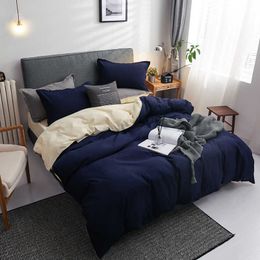 Winter Dark blue beige double Colour bedding set bed flat sheet duvet cover pillowcase queen full single 210706