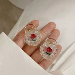 Korean Vintage Transparent Geometric Red Rose Hair Clip Sweet Candy Flower Clamps Small Hair Claw for Women Girls Jewelry Gifts