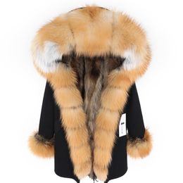 real fur collar jacket female Natural Raccoon Fur Liner coat Winter women thick warm Parker 211008