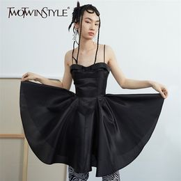Vintage Black Sling Dress For Women Square Collar Sleeveless High Waist Sexy Mini Dresses Female Fashion 210520