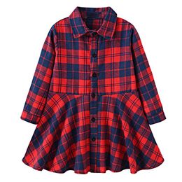 Girl's Dresses Kids Girls Plaid Shirt Dress 2021 Spring Autumn Baby Clothes Lapel Long Sleeves Casual A-line Princess For