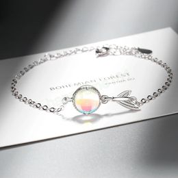 Silver Multicolor Moonstone Charm Bracelets for Women Elegant Fishtail Chain Bracelet Fashion Korea Style Jewelry