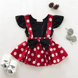 2pcs/set Summerl Baby Girl Sleeveless Wave Point Casua Tops And Suspender Skirt Kit Kids Two-piece Outfit Set 210326